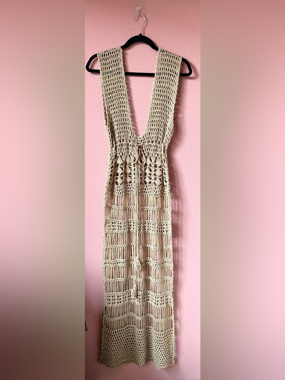 Boho Crochet Cream Maxi Dress